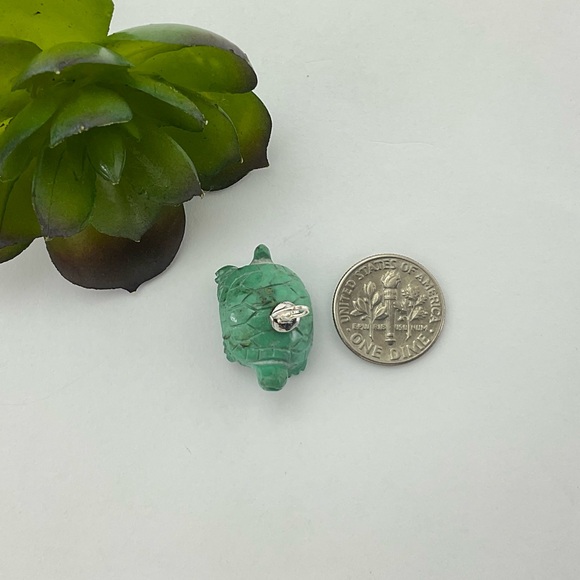 Turquoise Turtle Pendant Necklace, Handmade, Sterling Silver Rope Chain - Picture 8 of 14